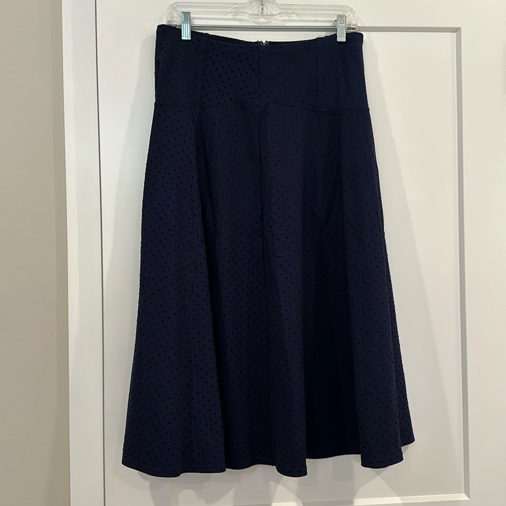 Maeve by Anthropologie Midi Skirt - navy with black velvet dots, size 12